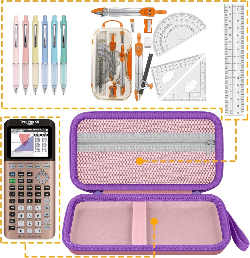 Baval Calculator Case Compatible with Texas Instruments TI-84 Plus CE/TI-84 Plus/TI-Nspire CX II CAS/TI-Nspire CX II/TI-83 Plus/TI-89 Titanium Color Graphing Calculator(Pink Case,Purple Zipper) - Image 4